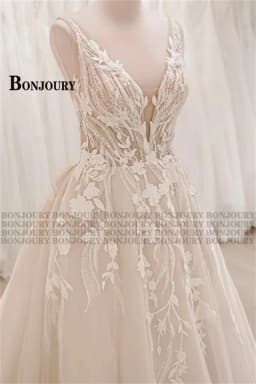 BONJOURY Classic A-line Wedding Dresses for Mariages Backless Spaghetti Straps V-neck Appliques Suknia Slubna Customized