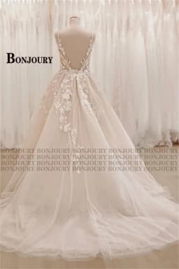 BONJOURY Classic A-line Wedding Dresses for Mariages Backless Spaghetti Straps V-neck Appliques Suknia Slubna Customized