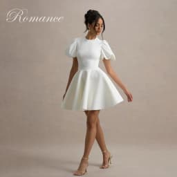 Elegant Pleat O-Neck Short A-Line Wedding Dress Women 2026 Party Dress Puff Sleeve Above Knee Vestidos De Novia Customized