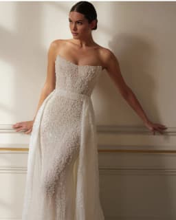 Customized Beautiful and Sexy Wedding Dress Beaded Strapless Sleeveless Detachable Trawl Mermaid Wedding Dress Vestido De Novia