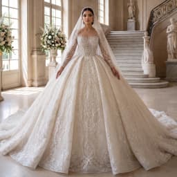 Customized Exquisite Long Sleeves Wedding Dresses for Bride Backless Bling Pleats Lace Appliques Ball Gown Vestido De Novia