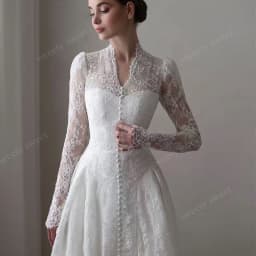 Graceful Wedding Dress Organza With Embroidery A-Line Ball Gown High-V-Neck Full Sleeve Customized Bride Dress Vestido De Novia