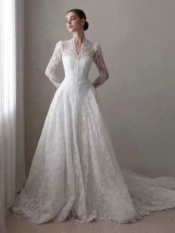 Graceful Wedding Dress Organza With Embroidery A-Line Ball Gown High-V-Neck Full Sleeve Customized Bride Dress Vestido De Novia