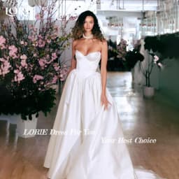 LORIE Vintage Wedding Dresses Sweetheart Strapless Shiny Satin A-Line Ivory Bridal Gown Pleats Princess Bride Dress Customized