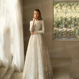 2025 Luxurious A Line Women's Wedding Dresses Charming Lace Appliques Robe De Mariage Bride Gowns Customized Long Sleeve Vestido