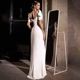 Vintage Sheath Floor Length Wedding Dress V-Neck Puff Short Sleeve Sexy Open Back Classic Zipper Bride Customized Gowns Robe