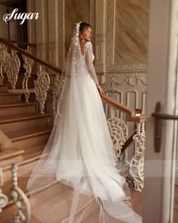 A Line Wedding Dresses Long Sleeves Sqeuins Sweetheart Women Bride Gowns Sweep Train Backless Vestido De Noiva Customized