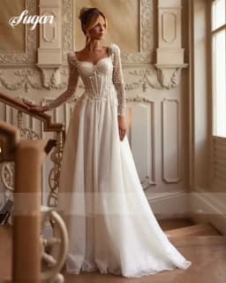 A Line Wedding Dresses Long Sleeves Sqeuins Sweetheart Women Bride Gowns Sweep Train Backless Vestido De Noiva Customized