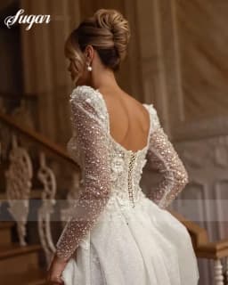 A Line Wedding Dresses Long Sleeves Sqeuins Sweetheart Women Bride Gowns Sweep Train Backless Vestido De Noiva Customized
