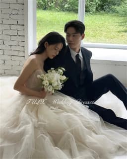 TULX Elegant Sweetheart Puff Sleeve Wedding Dress Korea Photo Shoot A line Tulle Bridal Gowns Long Corset 웨딩드레스 Custom Made 2025