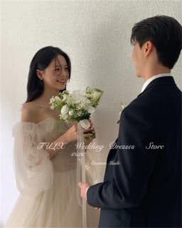 TULX Elegant Sweetheart Puff Sleeve Wedding Dress Korea Photo Shoot A line Tulle Bridal Gowns Long Corset 웨딩드레스 Custom Made 2025