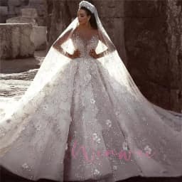 Customized Ashley Carol Ball Gown Wedding Dress Beading Scoop Appliques Bride Long Sleeve Wedding Gown Lace Vestidos De Noiva