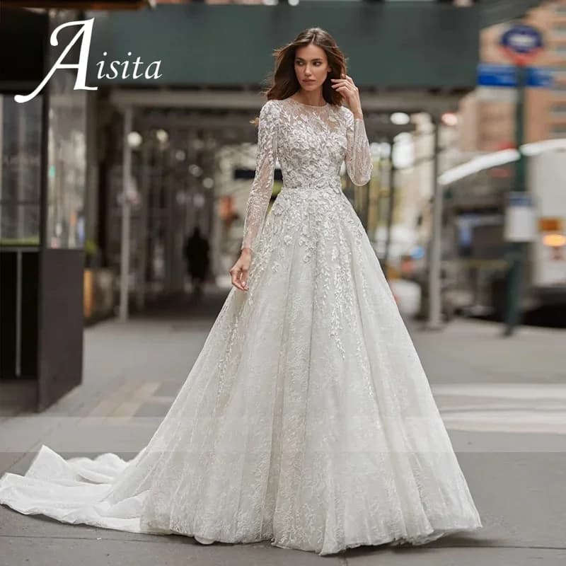 Simple Wedding Dress A-Line Applique O-Neck Long Sleeves 2025 Bridal Gown Lace Vintage Style Robe De Marié For Women Customized