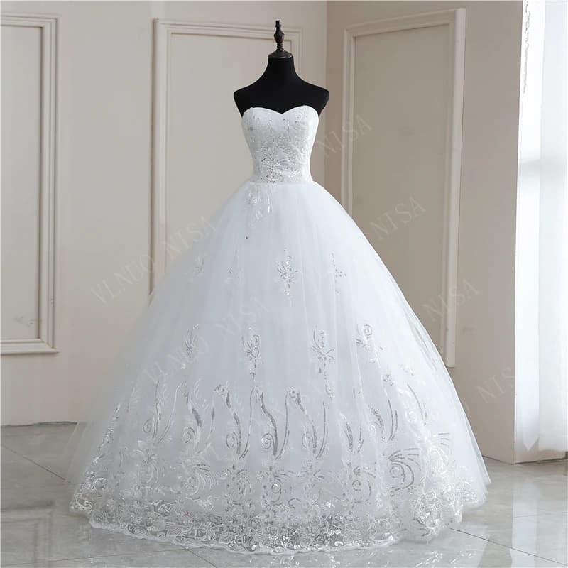New Strapless Wedding Dresses Simple Off White Long Lace Sequined Embroidery Appliques Cheap Wedding Gown De Novia Real Photo