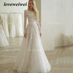 Lace Wedding Dress Customized A Line O Neck Bride Dresses Classic Lace Button Bridal Gowns Long Sleeve Vestidos De Novia