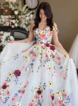 Colorful Floral Embroidered Wedding Dress Dreamy 3D Floral Princess Prom Dresses Off Shoulder A-Line Tulle Bridal Gowns