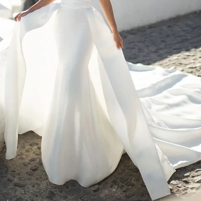 Satin Bridal Detachable Train Wedding Removable Skirt for Dresses Waistband Party Overskirts