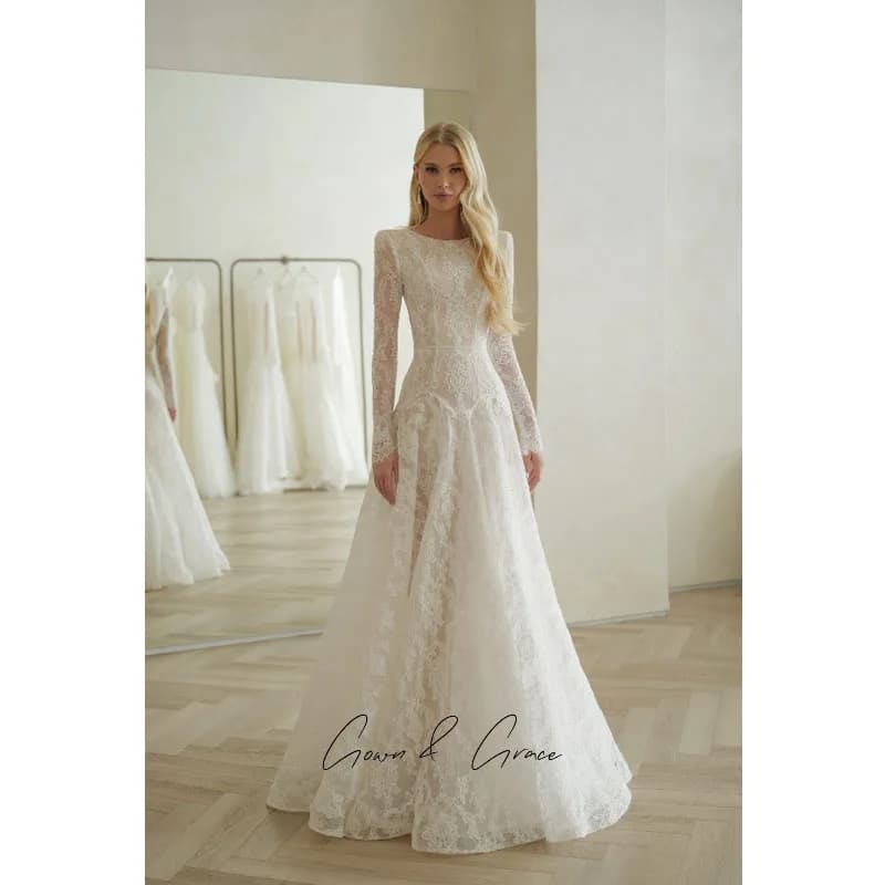 Gwn&Gce 2026 Elegant French Lace Mermaid Wedding Dresses Full Sleeves Long Floor Length Bride Gowns Formal Bridal Dresses Custom