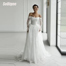  SoDigne A-line Lace Wedding Dresses Off Shoulder Long Sleeves Bridal Dress Boho Bride Gown Vestidos De Novia Customized