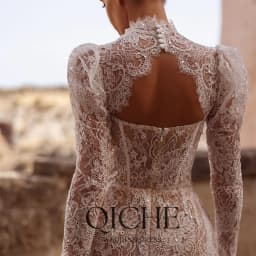 QICHE Exquisite Lace Short A-Line Wedding Dress 2026 High Collar Open Back Long Sleeves Bridal Gown Vestidos De Noiva Customized