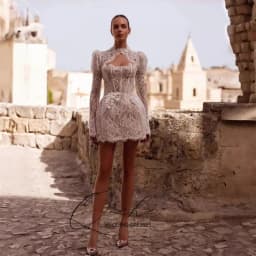 QICHE Exquisite Lace Short A-Line Wedding Dress 2026 High Collar Open Back Long Sleeves Bridal Gown Vestidos De Noiva Customized