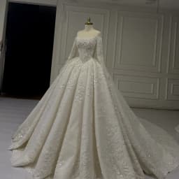 Luxury Beaded Ball Gown Princess Wedding Dress Off Shoulder Long Sleeves Sparkly Lace Bridal Gown Vestido De Noiva