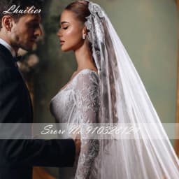 Lhuilier Customized Mermaid Lace Wedding Dresses Illusion Long Sleeves Pearls Beaded Bridal Dress with Court Train
