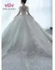 Customized Special Sleeves Pearls Beaded Wedding Dress Ball Gown Lace Appliques Pretty Civil Wedding Gown For Brides WX0333