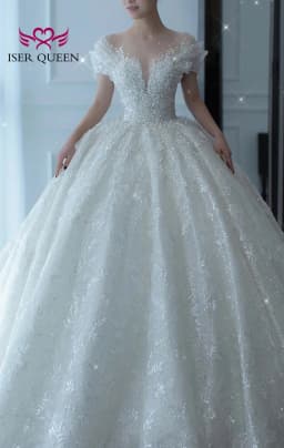 Customized Special Sleeves Pearls Beaded Wedding Dress Ball Gown Lace Appliques Pretty Civil Wedding Gown For Brides WX0333