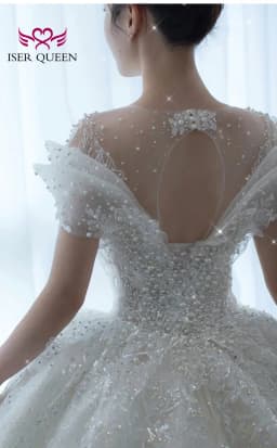 Customized Special Sleeves Pearls Beaded Wedding Dress Ball Gown Lace Appliques Pretty Civil Wedding Gown For Brides WX0333