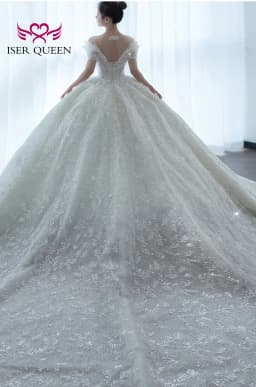 Customized Special Sleeves Pearls Beaded Wedding Dress Ball Gown Lace Appliques Pretty Civil Wedding Gown For Brides WX0333