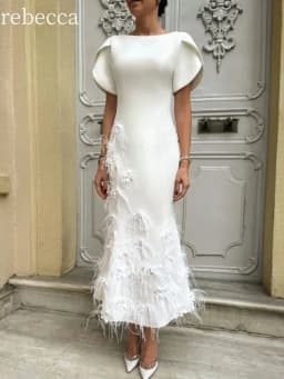 Rebecca Customized Luxurious Wedding Dress Engagement Dress Floor Lenght Feather Embellishment Vestido De Novia Boda