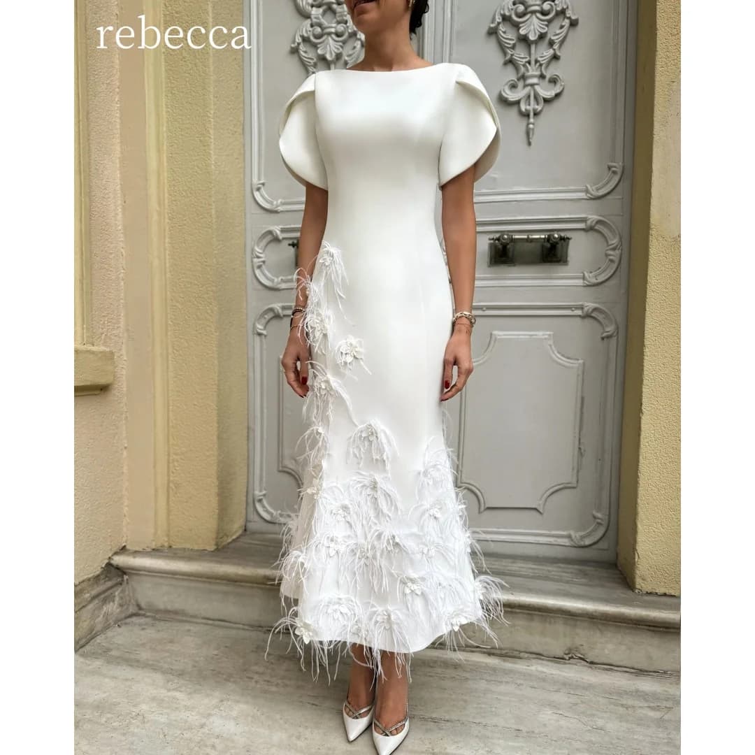 Rebecca Customized Luxurious Wedding Dress Engagement Dress Floor Lenght Feather Embellishment Vestido De Novia Boda