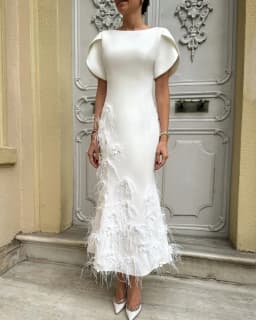 Rebecca Customized Luxurious Wedding Dress Engagement Dress Floor Lenght Feather Embellishment Vestido De Novia Boda