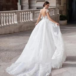 Customized Wedding Dress Short Sleeves Lace Appliques Mermaid Bridal Dress With Detachable Train Over Skirt Lace Wedding Gowns