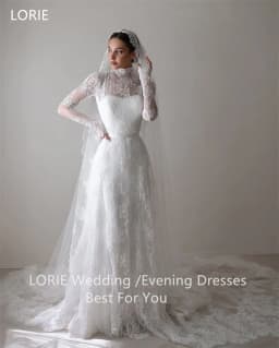 LORIE Lace Appliques Wedding Dresses A-Line High Neck Girdling Hazy Feeling Bridal Gown Floor-Length Bride Gowns 2026 Customized