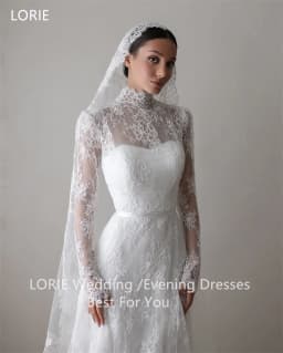 LORIE Lace Appliques Wedding Dresses A-Line High Neck Girdling Hazy Feeling Bridal Gown Floor-Length Bride Gowns 2026 Customized