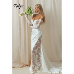 Tokyo Customized White Side High Split Wedding Dresses Off the Shoulder Sleeveless Bridal Gowns Elegant Mermaid Wedding Gowns