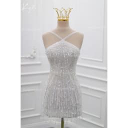 Kyoto Customized Shiny Beading Mini Sheath Wedding Dress Halter Neck Sleeveless vestidos de novia White Luxury 2025Evening Dress
