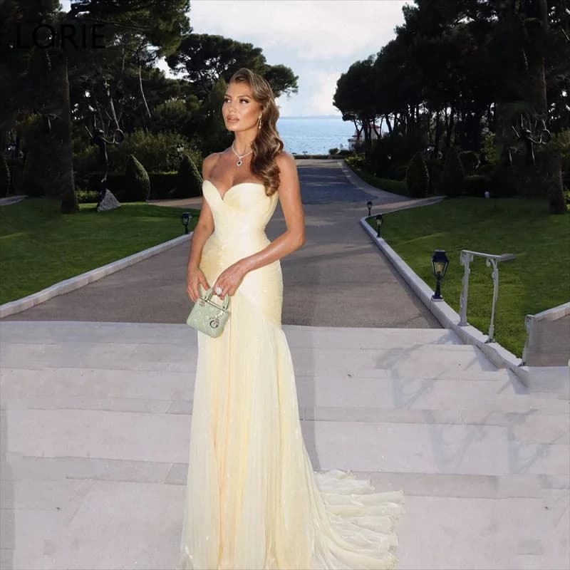 LORIE Customized Mermaid Elegent Wedding Dresses V-Neck Sexy Strapless Sleeveless Bride Prom Gown Floor-Length Bridal Gowns