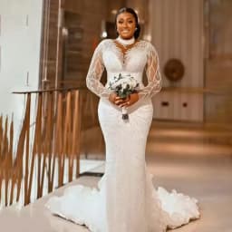 Customized Luxury Beaded Mermaid Wedding Dresses High Neck Long Sleeves Sweep Train Plus Size Bridal Gowns Vestidos De Novia