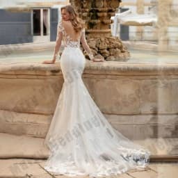 Vintage Women's Bridal Gowns Sexy Mermaid Round Neck Elegant Long Sleeve Appliques Princess Wedding Dresses Customized robe de
