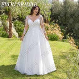 EVON BRIDAL Long Sleeve Wedding Dress Plus Size 2025 V-Neck Chiffon Bride Gown A-Line Lace Applique Vestidos Novias Boda Custom
