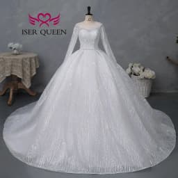 Customized Sheer Neck Long Sleeves Wedding Dress 2026 New Fashion Pearls And Crystal Beaded Luxury Wedding Dress Bride WX0467