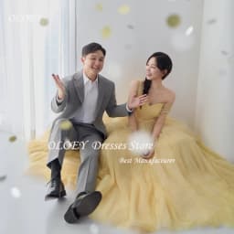 OLOEY Strapless Tulle Evening Dress Yellow Off Shoulder Korea Wedding Photo Shoot Dress Long Tiered Corset Customized