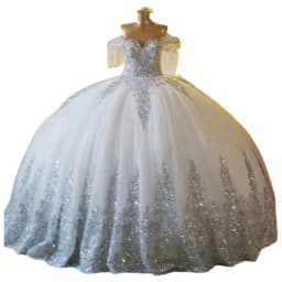 Luxury Off Shoulder Ball Gown Wedding Dresses Glittering Sliverr Appliques White Tulle Vestidos De Novia Corset Floor Length