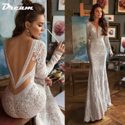 DREAM Customized Deep V Neck Lace Mermaid Wedding Dress Backless Long Sleeves Sweep Train Boho Bridal Gowns Custom Made Bohemian