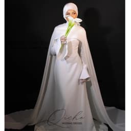 QICHE Customized Modest White Muslim Wedding Dresses with Cape Bride Dress Long Sleeves Woman Bride Civil Bridal Gowns