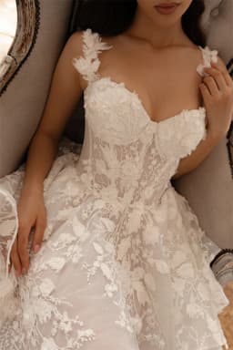 Kyoto Customized Ivory Lace Appliques Sweetheart Neck Wedding Dress Detachable Sleeves Glitter vestidos de novia Lace-Up Formal
