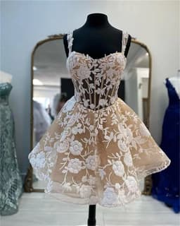 Customized Lace Flowers Mini Skirt Sleeveless Wedding Dress Square Neck Zip Back vestidos de novia Short Ball Gown After Party